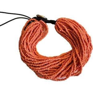 Ink + Alloy Orange Seed Bead Bracelet Multi Strand 7" Long Button Clasp NEW